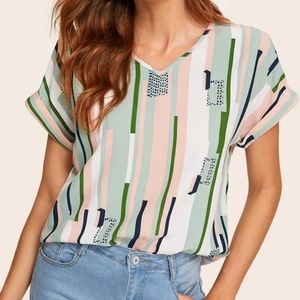 NWT Casual boho striped v-neck top